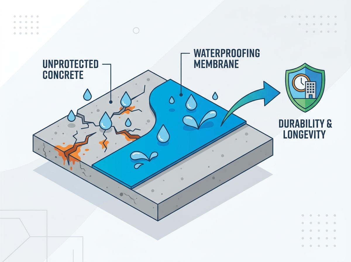 Membranes d'&eacute;tanch&eacute;it&eacute; de toiture sur toit en b&eacute;ton
