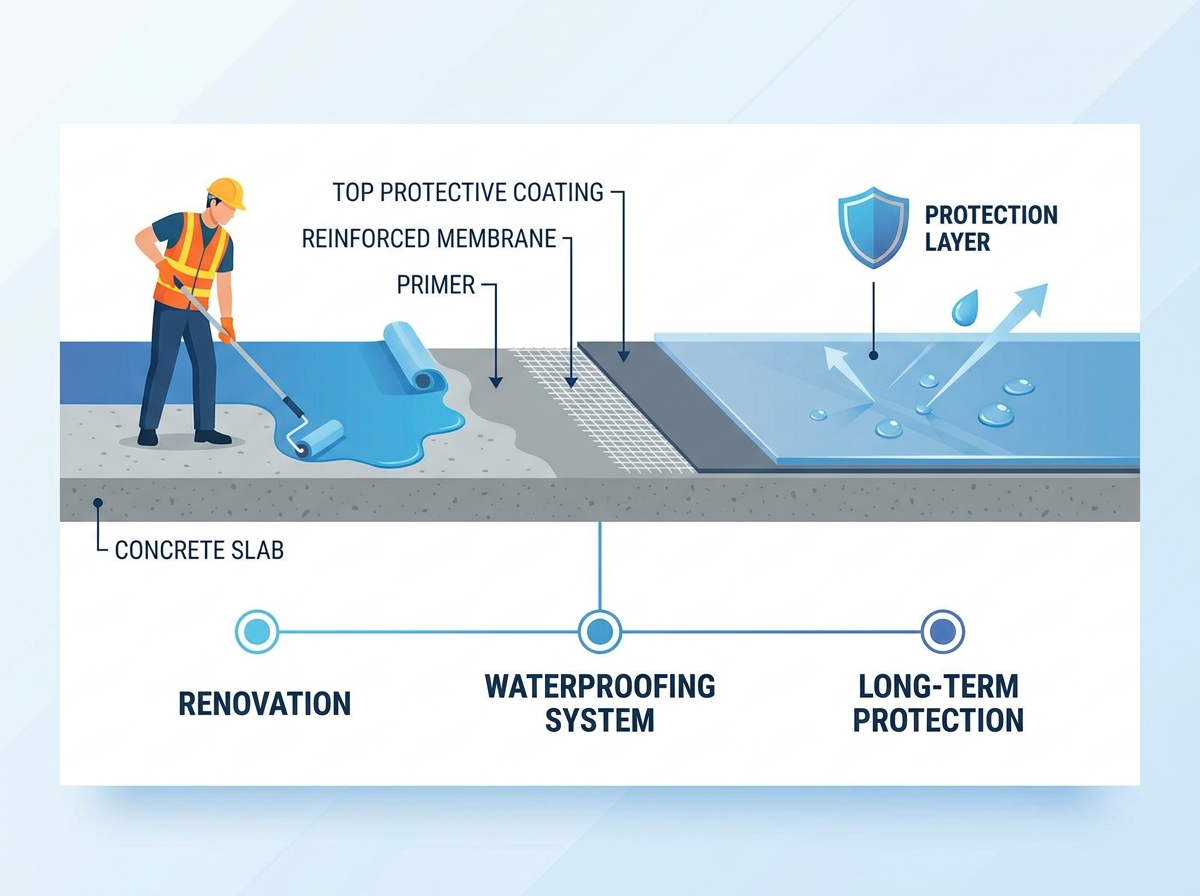 Imperm&eacute;abilisation et r&eacute;novation de toiture en b&eacute;ton